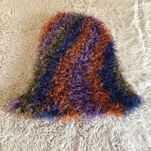 Handmade Fuzzy Beanie Bucket Hat‎ Striped Purple Orange Blue Green Slouchy Knit